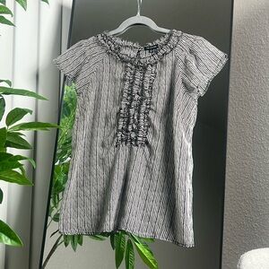 The Limited Black & White Striped Ruffled Blouse